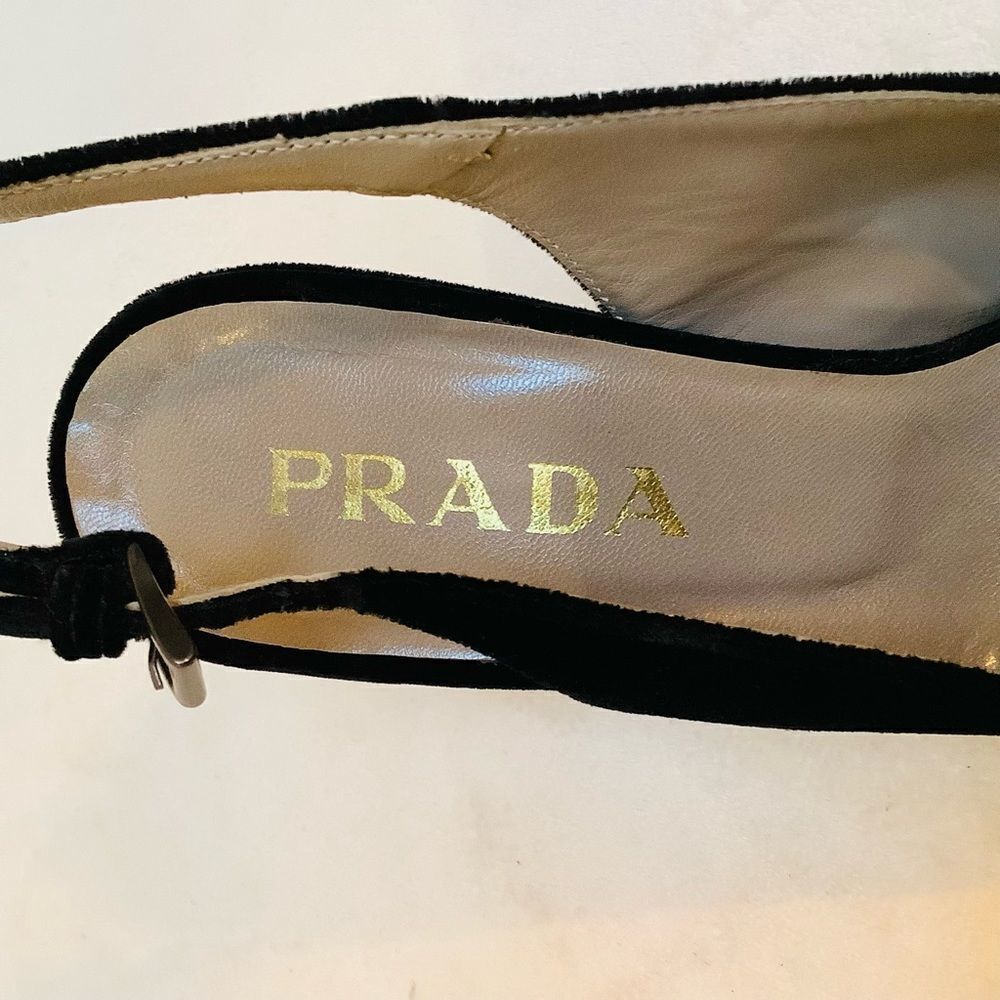 PRADA HIGH HEELS VELVET WEDGE BLACK SIZE 8 VINTAGE RARE - Picture 3 of 7
